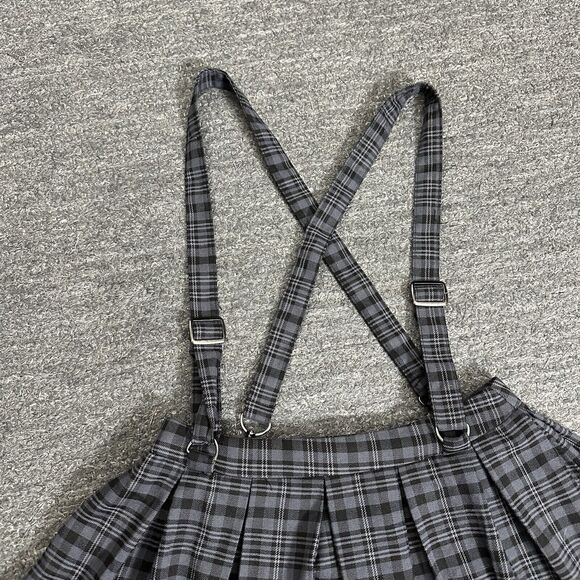 Hot Topic Skirt Women Small Gray Plaid Grunge Punk Academia Suspenders School - Picture 8 of 9